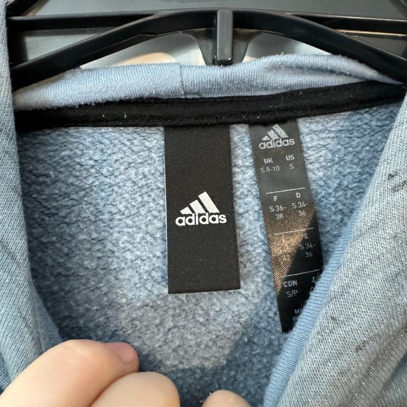 Light Blue Adidas Cropped Hoodie Size S - Picture 3 of 3